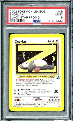 2002 POKEMON SNORLAX LEAGUE PROMO BLACK STAR #49 PSA 9