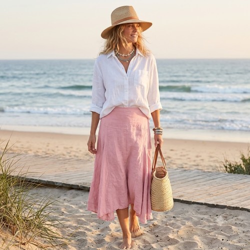 Y2k Eyeshadow Pink Paneled Lined Cotton Skirt 16 Full Flowy Coastal Boho Glamour