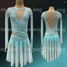 Ice Figure Skating Dress Elasticity Competition Skating Jeweled light blue
