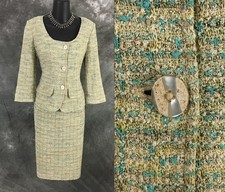 BEAUTIFUL St John knit green blue multi jacket skirt suit size 6 8