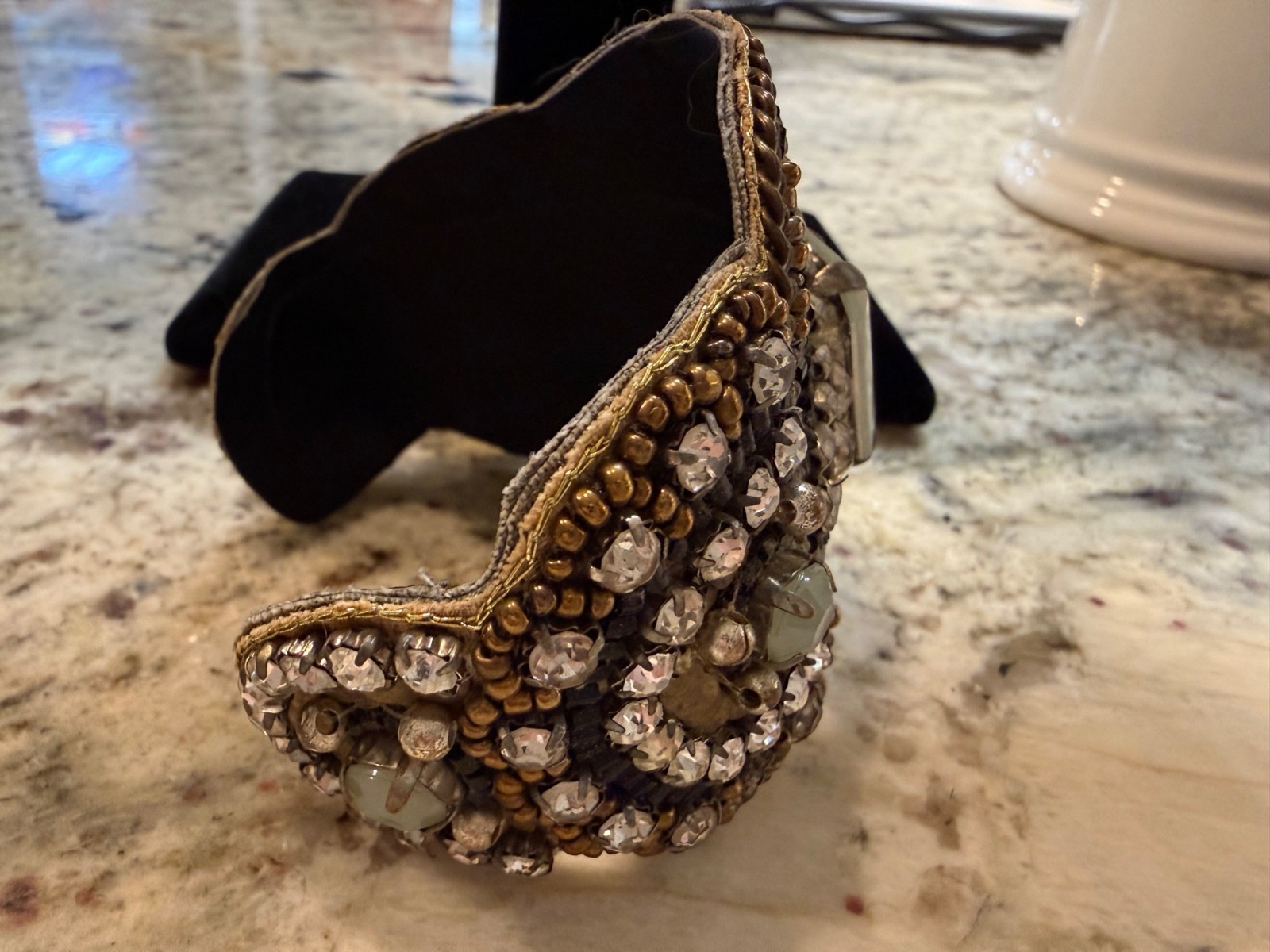 Vtg Handcrafted Beaded Statement Cuff Bracelet Mo… - image 6