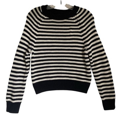 Massimo Dutti Striped Sweater Women XS Black White Crewneck Nautical Preppy
