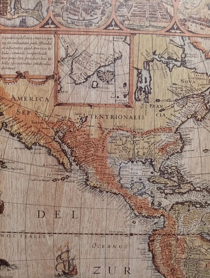 Vintage Map Golden Framed Guilielmo Blaeuw America Nova Tabula Map Reproduction  - Image 3 of 4