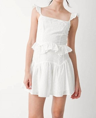 Mable Eyelet Ruffle Sleeve Top And Mini Skirt Set White