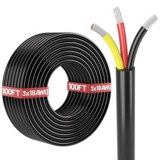100FT 18 Gauge Wire,Automotive Wire,3 Conductor Electrical Stranded PVC Cord,12V