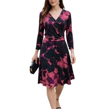 Cabi 873 Romantic Garden Floral Print V-Neck Flowy A-Line Wrap Midi Dress Size M
