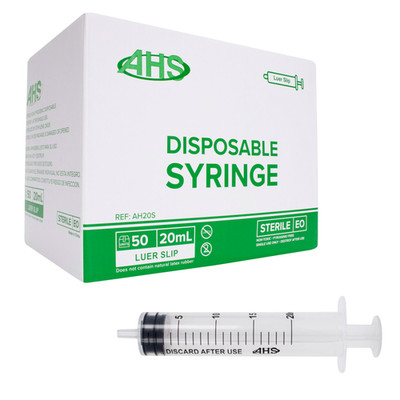 AHS 20ml (20cc) Luer Slip Syringe, 500/Case