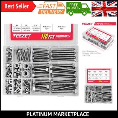 44-teiliges Edelstahl Sechskantschrauben & Muttern Set - M6 M8 M10 Sortiment mit Wasch...