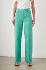 Rails The Getty Size 28 High Rise Wide Leg Jeans Green Denim Button Fly NEW