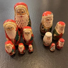 Authentic Models Christmas Santa Nesting Dolls Set Of 2 Complete 