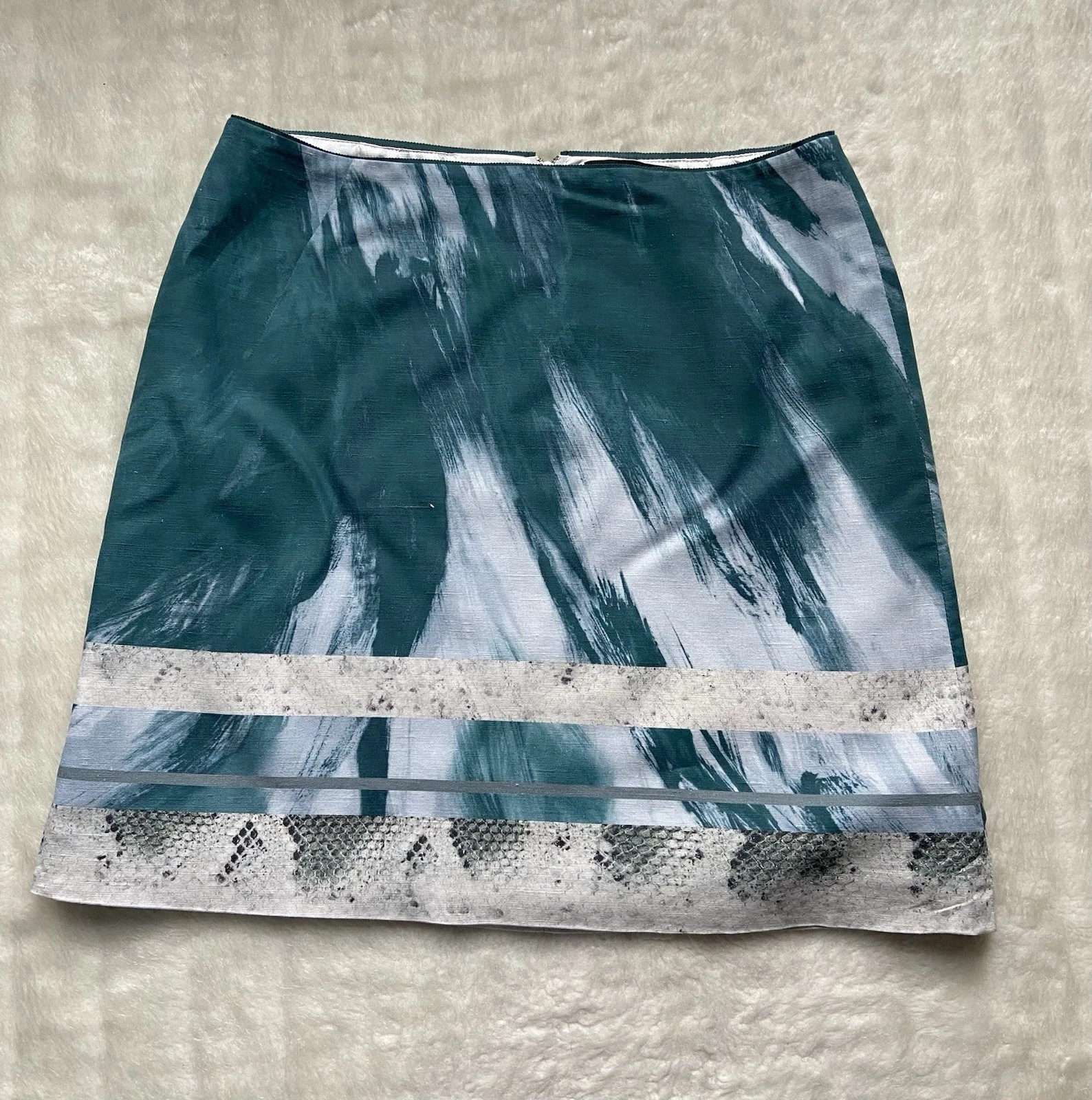 Linen Blend Skirt Size 14 Teal Blue Elie Tahari A Line Knee Length Lined Retro