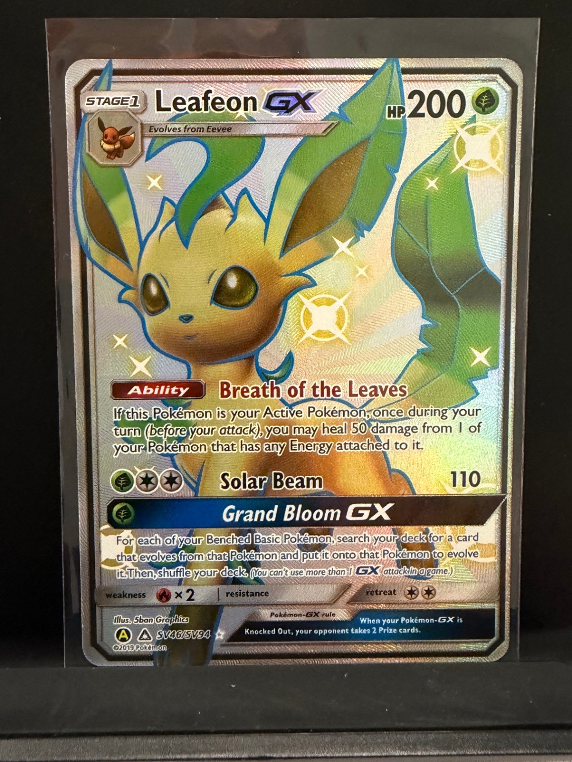 Leafeon GX Shiny Holo Rare Hidden Fates: Shiny Vault SV46/SV94 Grass Holo Pokemo