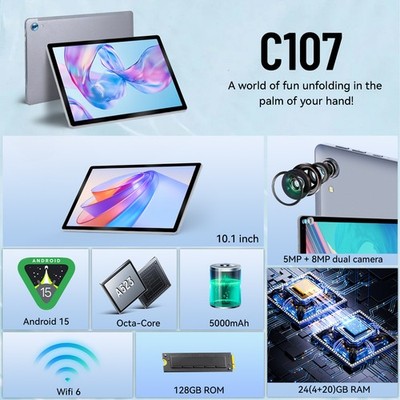 タブレット 24GB+128GB+1TB拡張 Android15 wi-fi16 Android 15 24GB RAM 128GB ROM 1TB Expandable WIFI 6 10.1 inch