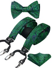 Suspenders for Men Paisley Floral Self Tied Bow Tie and 1-green / Navy Blue 02
