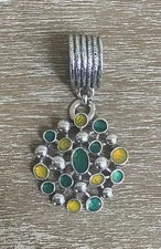 Howards Jewelry Scarf Ring Silver with Green & Yellow Gems