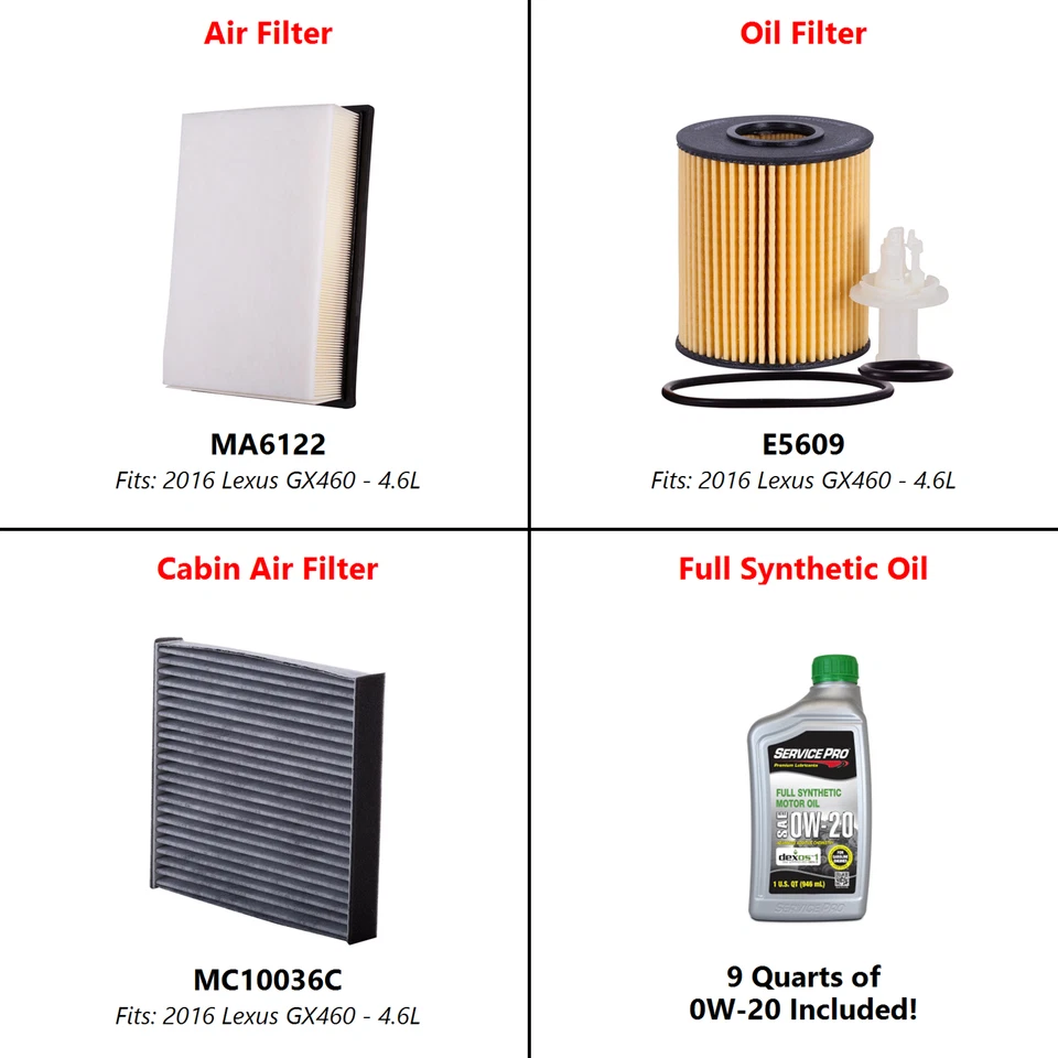 Fits: 2016 Lexus GX460 4.6L Complete Air, Oil & Cabin Filter Kit (0W-20) Foto 2 de 4