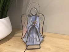 VTG Stained Glass Christmas Angel Blue/Iridescent 3D 8-1/2 Standing