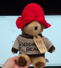 Paddington Bear by Eden Toys Plush Vintage 1981 Red Hat 9.5" Gray Sweater