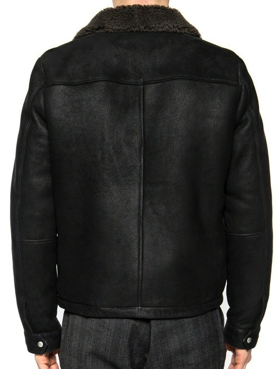 ALLSAINTS MENS Black Slate Grey Garrick Shearling JACKET SIZE S SMALL 36 UK  NEW