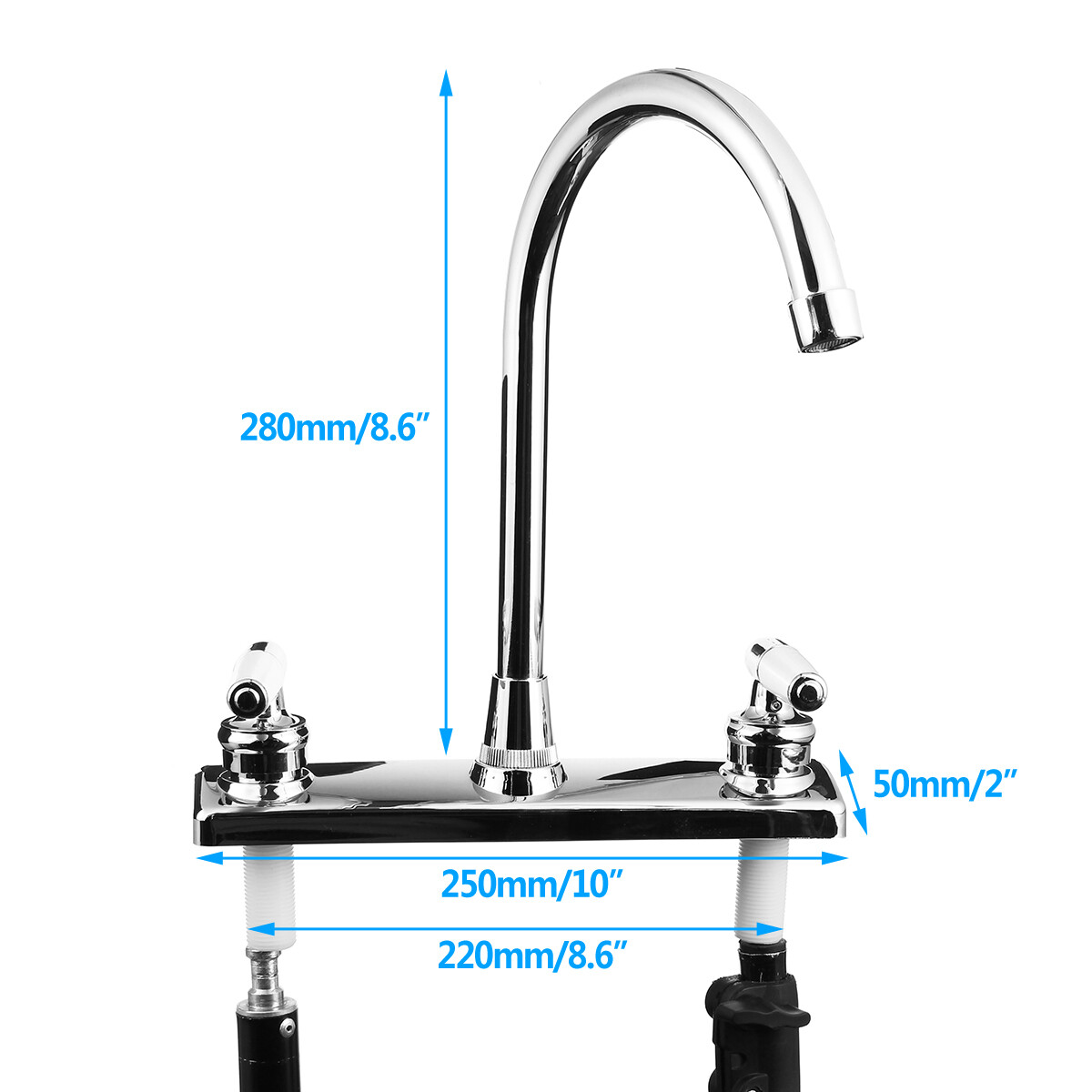 MUOBSBJRX Black Kitchen Sink Taps,Brass Industrial Steampunk Style Kitchen Sink Mixer Faucet Deck Mounted Dual Handwheel Kitchen Faucet, 360° Swivel Spout Faucets - View #2