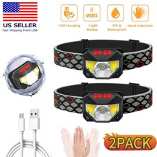 2X COB LED Headlamp USB Rechargeable Headlight Torch Flashlight Head Band Lamp
