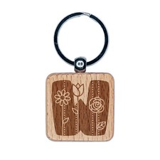 Sweet and Cute Flowers Rounded Block Letter W Engraved Wood Square Keychain
