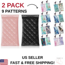 2 PACK Eyeglasses Pouch with Cleaning Cloth Portable Squeeze Vegan Leather Case