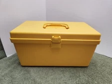 Vintage Wil-Hold Wilson Mfg Yellow Sewing Box Plastic Pullout Tray Retro Case