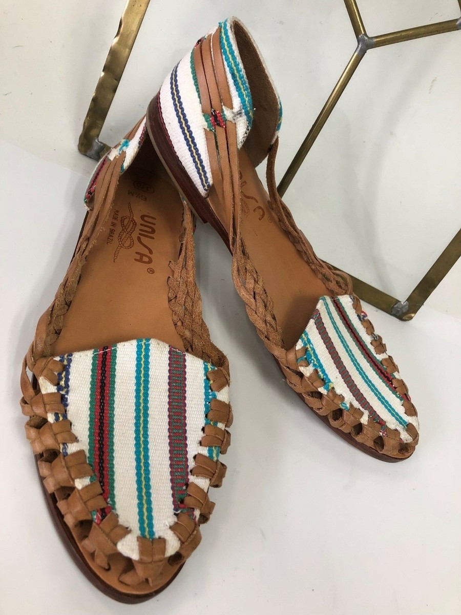 Ladies Unisa multi-color canvas/leathe flat sandals Shoe US, size