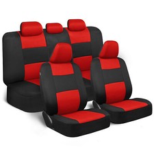 Car Seat Covers Blackred Polyester Cloth Front Rear Split Bench 9 Pc Full Set Car Seat Covers Blackred Polyester Cloth Front Rear Split Bench 9 Pc Full Set