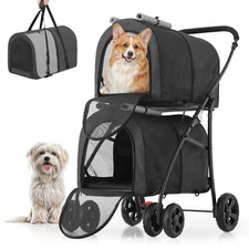 Double Dog Stroller with Detachable Carrier Bags Large 4 Wheels Foldable Jogger