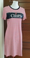 NEW w/Tags Chaps Womens Logo T Shirt Dress Size MED  Striped 100% Cotton 