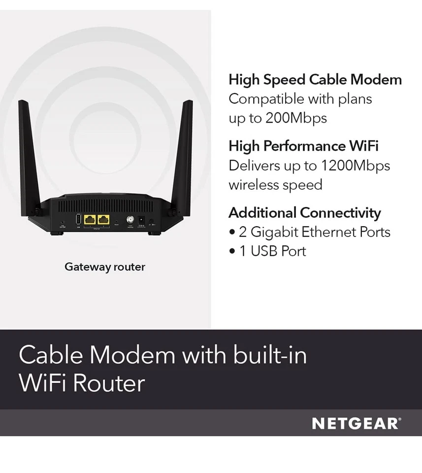 Netgear AC1200 WiFi Cable Modem Router-Open Box - Image 3 of 4