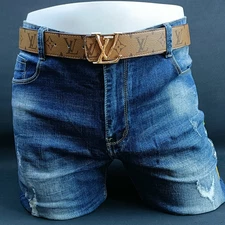 Men's new classic double-sided water ripple printed waistband with letters