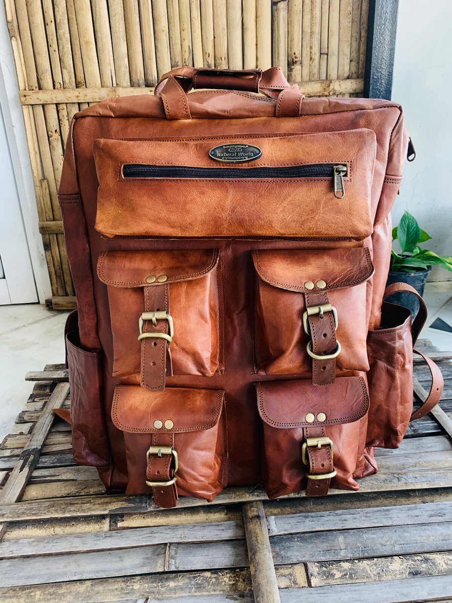 Real Leather Backpack Bag Men Laptop Vintage Satchel Genuine