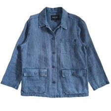 French Chore Jacket Size S 100% Linen Blue Coat Vintage Style Artist Smock Obey