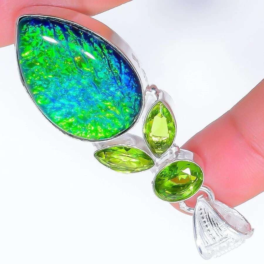 Ювелирный кулон ручной работы из стерлингового серебра 925 пробы с тройным огненным опалом 2,10 дюйма - Изображение 3 из 4