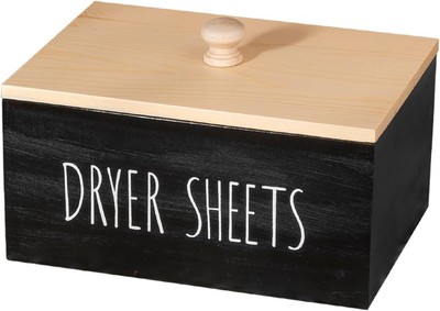 zoocatia Laundry Room Decor Dryer Sheet Container Wood Detergent Black 