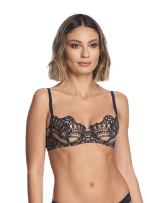I.D.Sarrieri L11104 Womens Nude Mesh Midnight Blue Balcony Bra Size 34B US