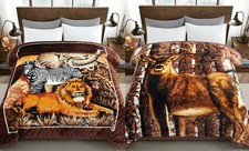 Printed Reversible Oversized Fluffy Soft Warm Mink Animal Blanket, Deer Safari