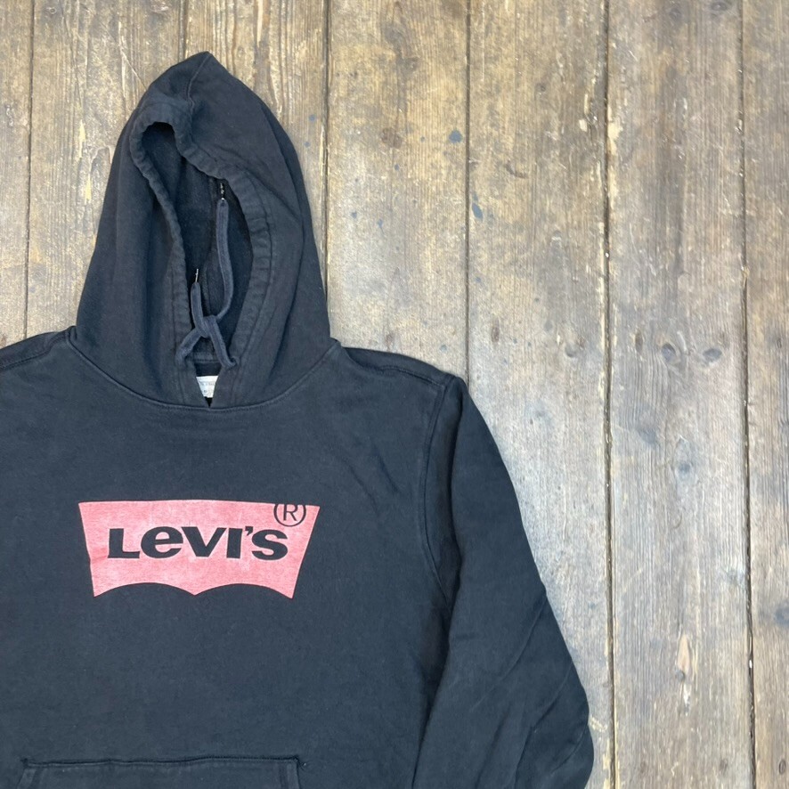 Levis Hoodie Mens Y2K Spellout Pull Over Sweatshirt, Black, Large image 2