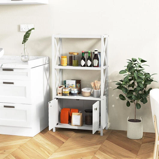 Bathroom Storage Cabinet with Open Shelves and Double Doors-White - Color: White - Image 3 of 4