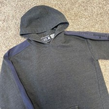 Vintage BUM Equipment Hoodie Sweatshirt Boys Large 10-12 Gray Spellout 339 