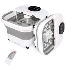 Collapsible Electric Heating Foot Spa Massager Gray with LED & Remote Control