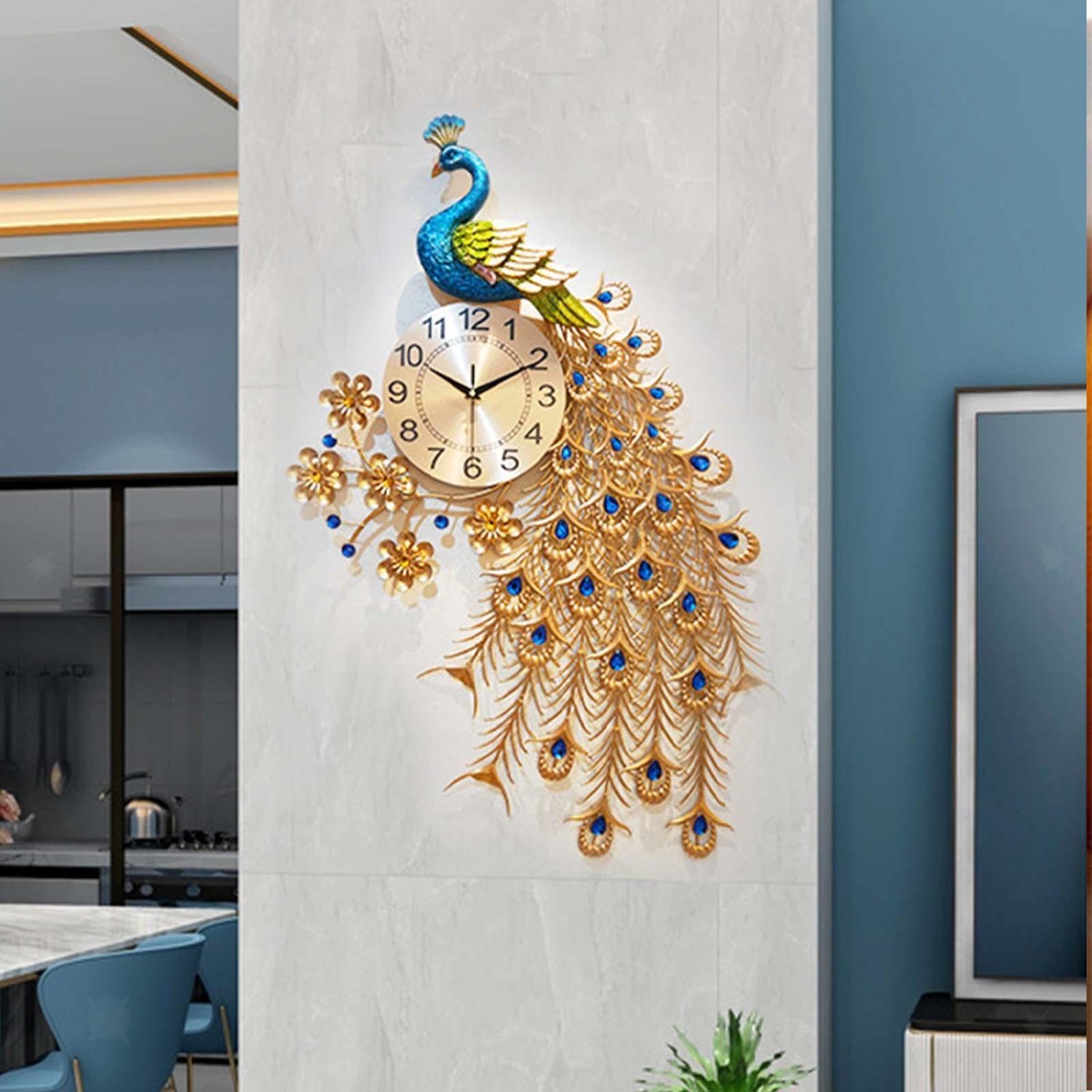 Peacock Wall Clock Ornament Decorative Wall Clocks for Home