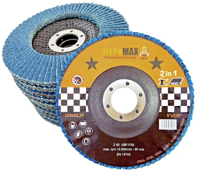 WERKMAX Fächerscheiben 125 mm | 30 Schleifscheiben Korn 80 | Lamellenscheibe Schleifmop