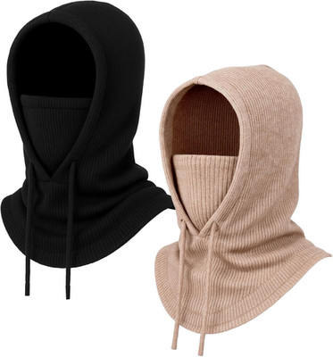 2Pcs Knit Balaclava Hooded Scarf Ski Face Mask Winter Hat Neck Warmer