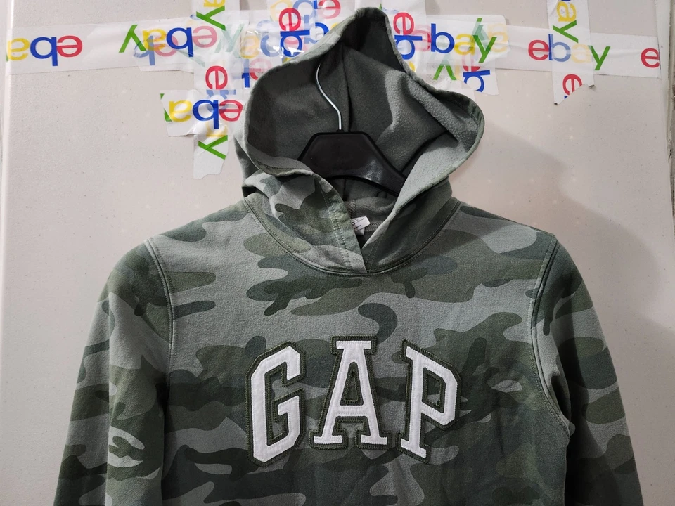 GAP Sudadera Mujer S Verde Sudadera con Capucha Pullover Camuflaje Bordado Letro Deletreado Vellón Foto 3 de 4