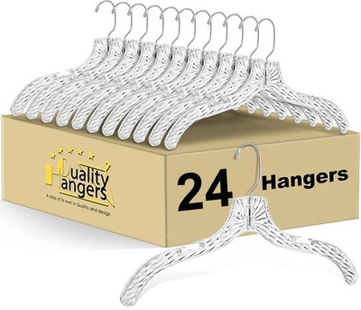Quality Clear Plastic Hangers 24 Pack - Crystal Cut for Shirts Suits Coats Dr...