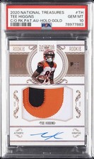 2020 NATIONAL TREASURES CROSSOVER ROOKIE PATCH AUTO GOLD TEE HIGGINS /25 PSA 10